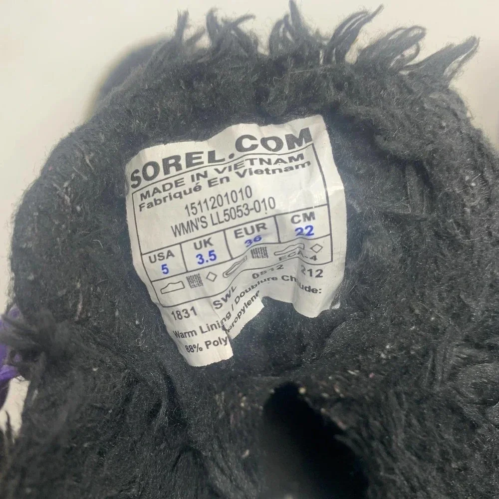Sorel Tivoli II Leather Plaid Lace-Up Snow Boots‎ Black Gray Purple Size US 5